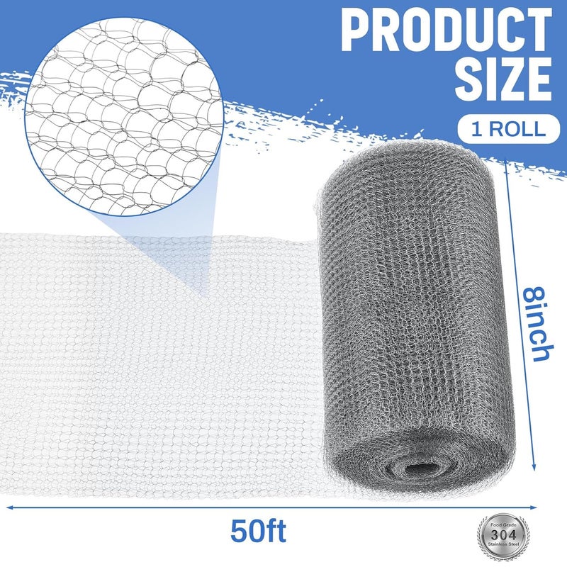 Otoolling 8 Inch x 50 ft 304 Stainless Steel Mesh Rodent Control for Slugs Rustproof DIY Hole Filler Double Layer Metal Mesh for Bat Snail Bird Pest Control Gap Blocker Fill Fabric Hole Gardening - Image 2
